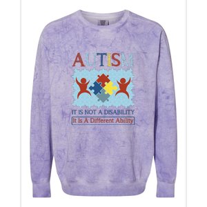 Autism It Is Not A Disability It Is A Different Ability Autism Awareness Month Colorblast Crewneck Sweatshirt