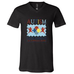 Autism It Is Not A Disability It Is A Different Ability Autism Awareness Month V-Neck T-Shirt