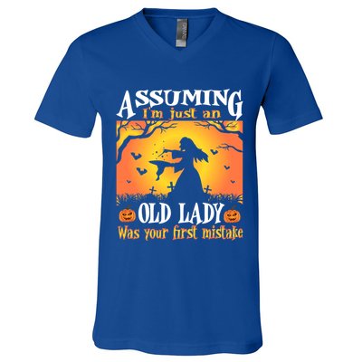 Assuming Im Just An Old Lady Was Your First Mistake Witch Cute Gift V-Neck T-Shirt