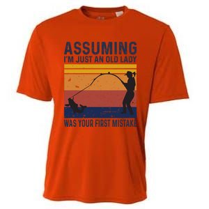 Assuming Im Just An Old Lady Was Your First Mistake Fishing Gift Cooling Performance Crew T-Shirt