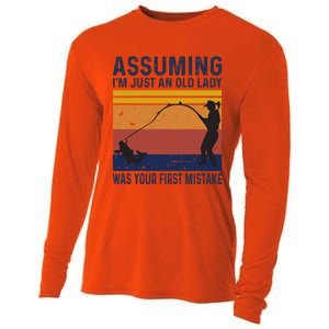 Assuming Im Just An Old Lady Was Your First Mistake Fishing Gift Cooling Performance Long Sleeve Crew