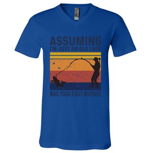 Assuming Im Just An Old Lady Was Your First Mistake Fishing Gift V-Neck T-Shirt