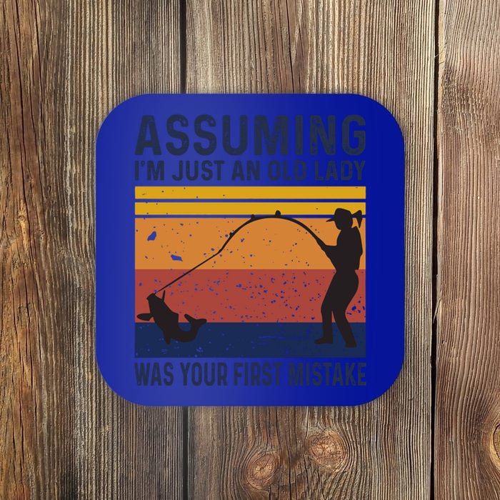 Assuming Im Just An Old Lady Was Your First Mistake Fishing Gift Coaster