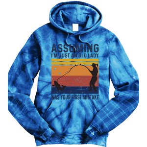 Assuming Im Just An Old Lady Was Your First Mistake Fishing Gift Tie Dye Hoodie