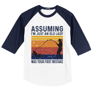 Assuming Im Just An Old Lady Was Your First Mistake Fishing Gift Baseball Sleeve Shirt