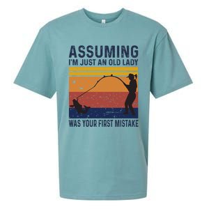 Assuming Im Just An Old Lady Was Your First Mistake Fishing Gift Sueded Cloud Jersey T-Shirt