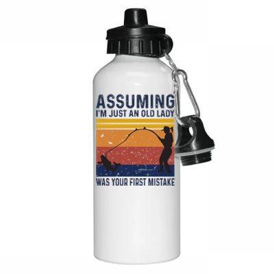 Assuming Im Just An Old Lady Was Your First Mistake Fishing Gift Aluminum Water Bottle