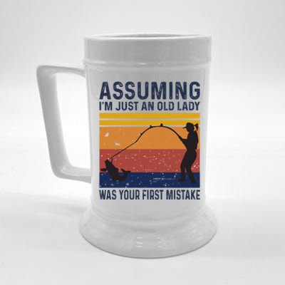 Assuming Im Just An Old Lady Was Your First Mistake Fishing Gift Beer Stein