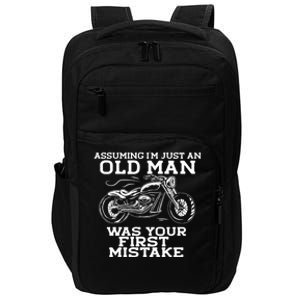 Assuming Im Just An Old Was A Mistake Motorcycle Meme Gift Impact Tech Backpack