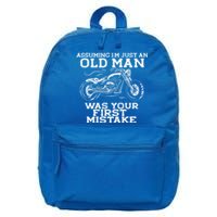 Assuming Im Just An Old Was A Mistake Motorcycle Meme Gift 16 in Basic Backpack