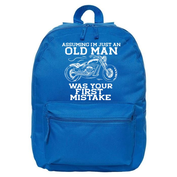 Assuming Im Just An Old Was A Mistake Motorcycle Meme Gift 16 in Basic Backpack