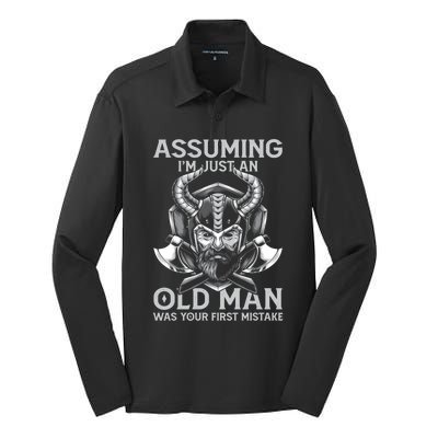 Assuming Im Just An Old Was Your First Mistake Viking Gift Silk Touch Performance Long Sleeve Polo