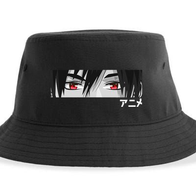 Anime In Japanese Characters Kawaii Eyes Face Sustainable Bucket Hat