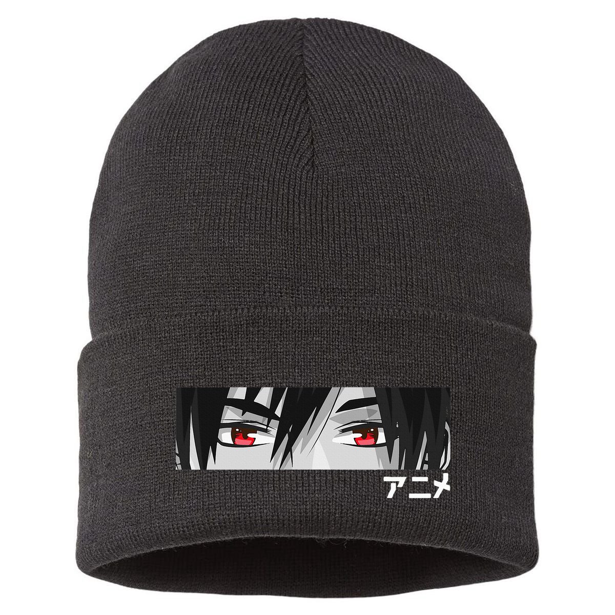 Anime In Japanese Characters Kawaii Eyes Face Sustainable Knit Beanie