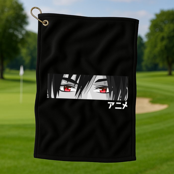 Anime In Japanese Characters Kawaii Eyes Face Golf Towel