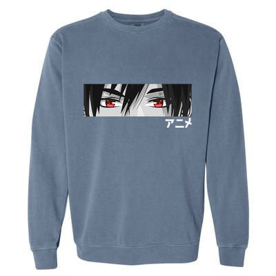 Anime In Japanese Characters Kawaii Eyes Face Garment-Dyed Sweatshirt