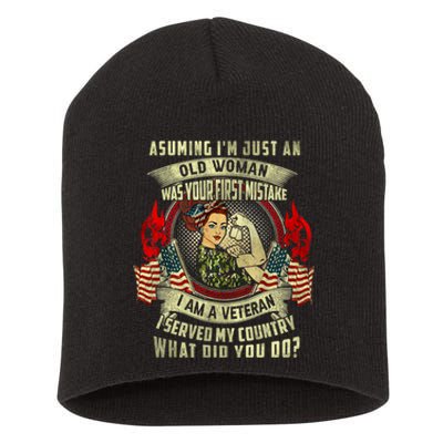 Assuming I'm just an old man was your first mistake veteran Short Acrylic Beanie