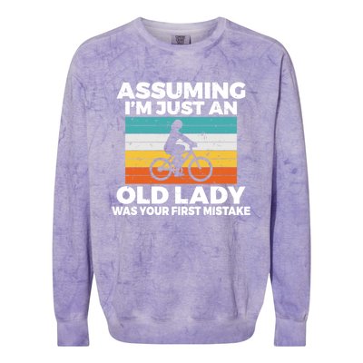 Assuming Im Just An Old Lady Was Your First Mistake Biking Funny Gift Colorblast Crewneck Sweatshirt