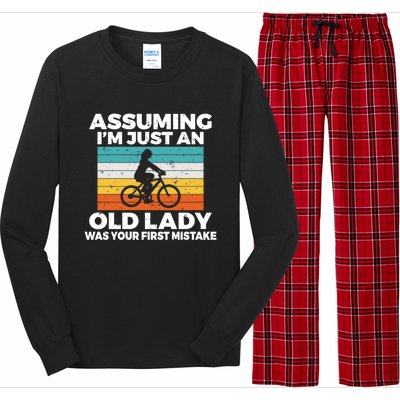 Assuming Im Just An Old Lady Was Your First Mistake Biking Funny Gift Long Sleeve Pajama Set