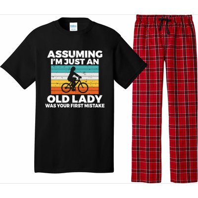 Assuming Im Just An Old Lady Was Your First Mistake Biking Funny Gift Pajama Set