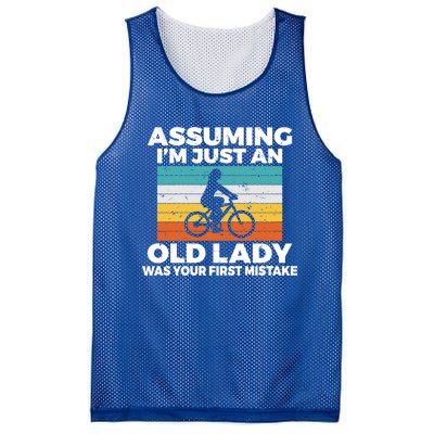 Assuming Im Just An Old Lady Was Your First Mistake Biking Funny Gift Mesh Reversible Basketball Jersey Tank