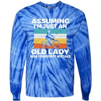 Assuming Im Just An Old Lady Was Your First Mistake Biking Funny Gift Tie-Dye Long Sleeve Shirt