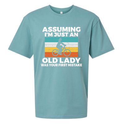 Assuming Im Just An Old Lady Was Your First Mistake Biking Funny Gift Sueded Cloud Jersey T-Shirt