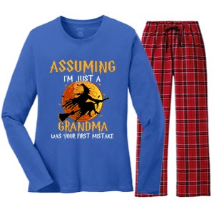 Assuming Im Just A Grandma Was Your First Mistake Witch Cool Gift Women's Long Sleeve Flannel Pajama Set 