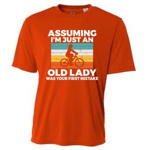 Assuming Im Just An Old Lady Was Your First Mistake Biking Gift Cooling Performance Crew T-Shirt