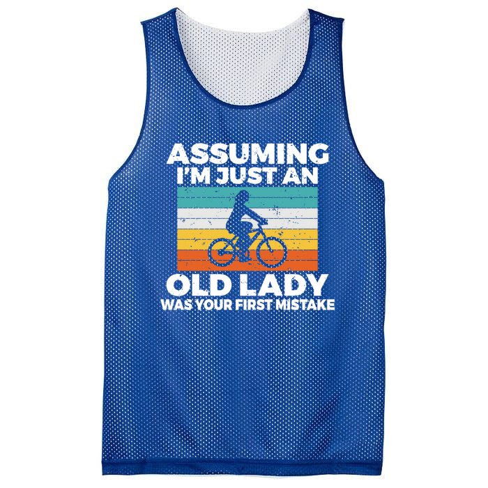 Assuming Im Just An Old Lady Was Your First Mistake Biking Gift Mesh Reversible Basketball Jersey Tank