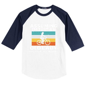 Assuming Im Just An Old Lady Was Your First Mistake Biking Gift Baseball Sleeve Shirt