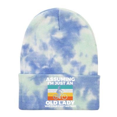 Assuming Im Just An Old Lady Was Your First Mistake Biking Gift Tie Dye 12in Knit Beanie