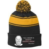 All I Know Is Scotty Doesn’T Know Socrates Stripe Pom Pom Beanie