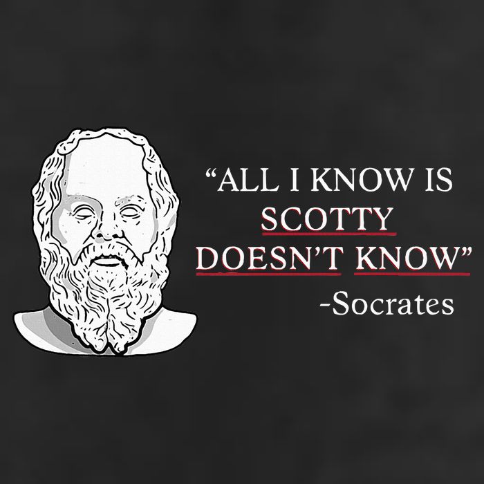 All I Know Is Scotty Doesn’T Know Socrates 7 Panel Mesh Trucker Snapback Hat