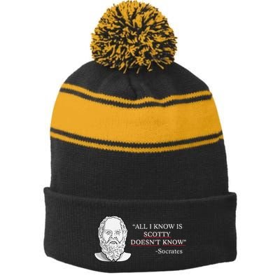 All I Know Is Scotty Doesn’T Know Socrates Stripe Pom Pom Beanie