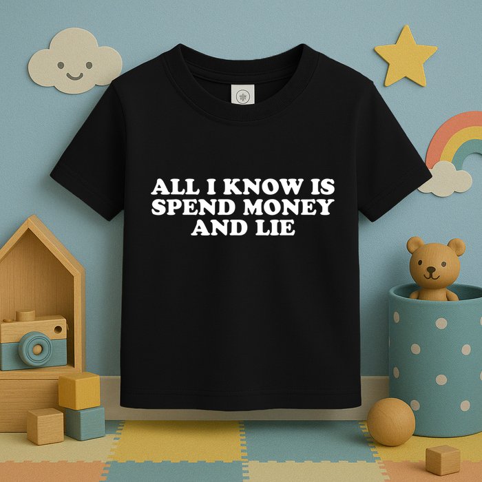 All I Know Is Spend Money And Lie Funny Humor Toddler T-Shirt