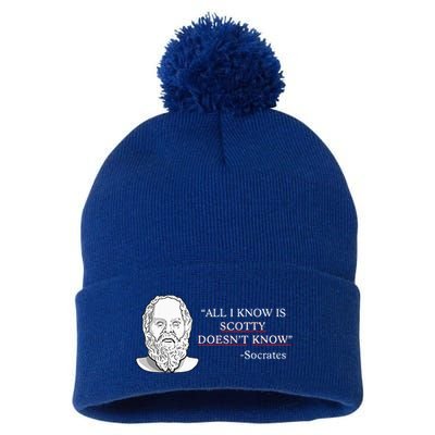 All I Know Is Scotty Doesn’T Know Socrates Pom Pom 12in Knit Beanie