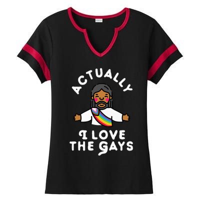 Actually I Love The Gays Jesus Ladies Halftime Notch Neck Tee