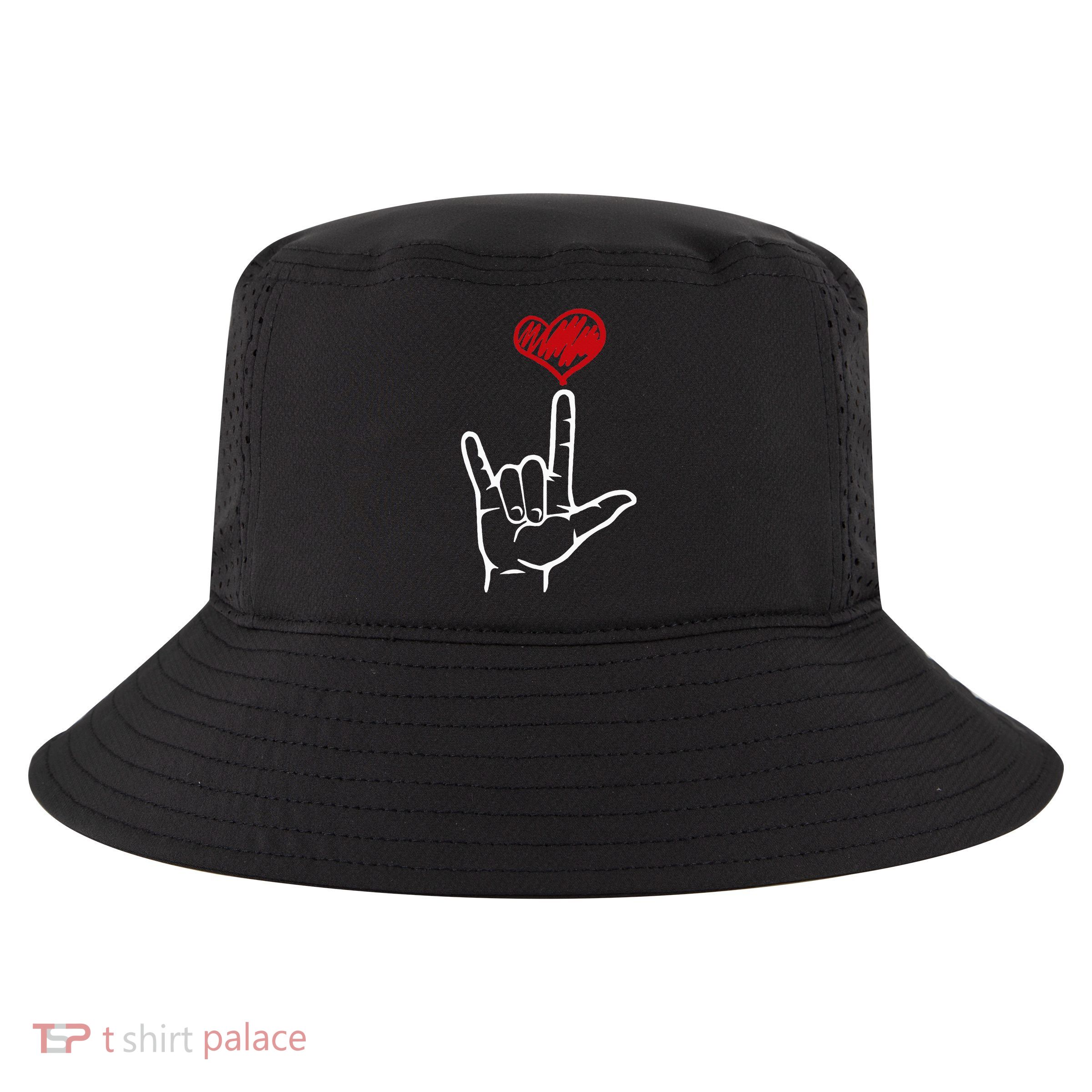 ASL I Love You Hand Heart American Sign Language Cool Comfort Performance Bucket Hat