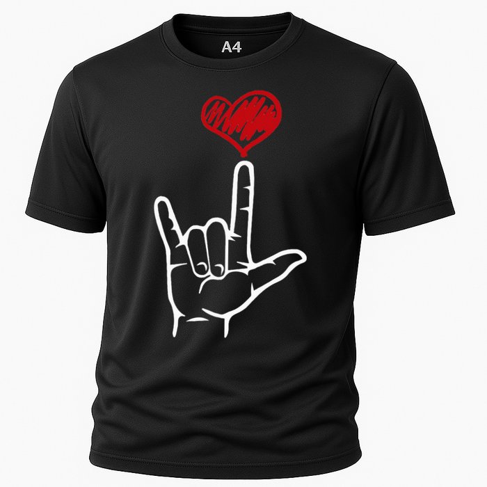 ASL I Love You Hand Heart American Sign Language Cooling Performance Crew T-Shirt