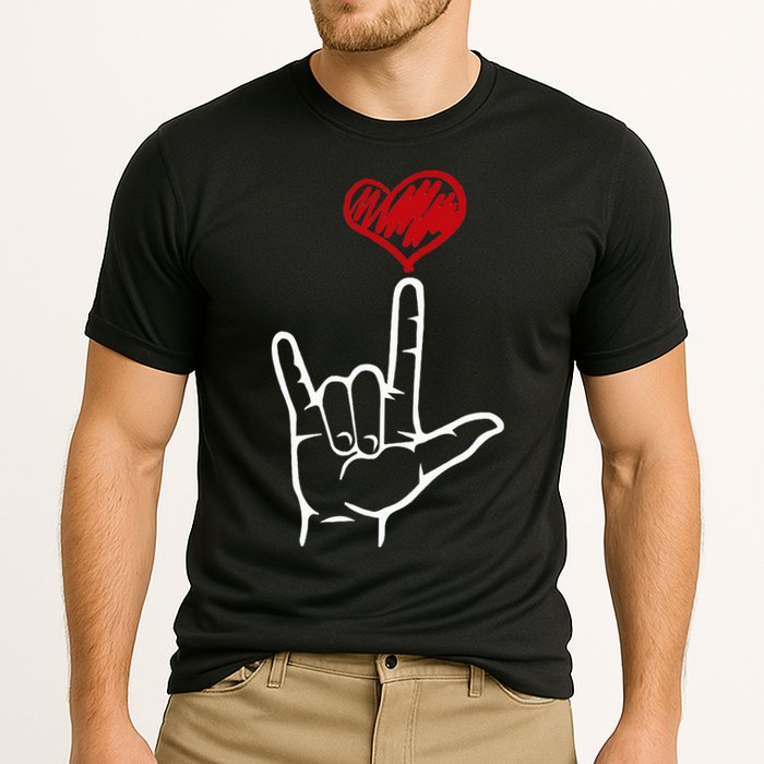 ASL I Love You Hand Heart American Sign Language Cooling Performance Crew T-Shirt