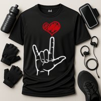 ASL I Love You Hand Heart American Sign Language Cooling Performance Crew T-Shirt