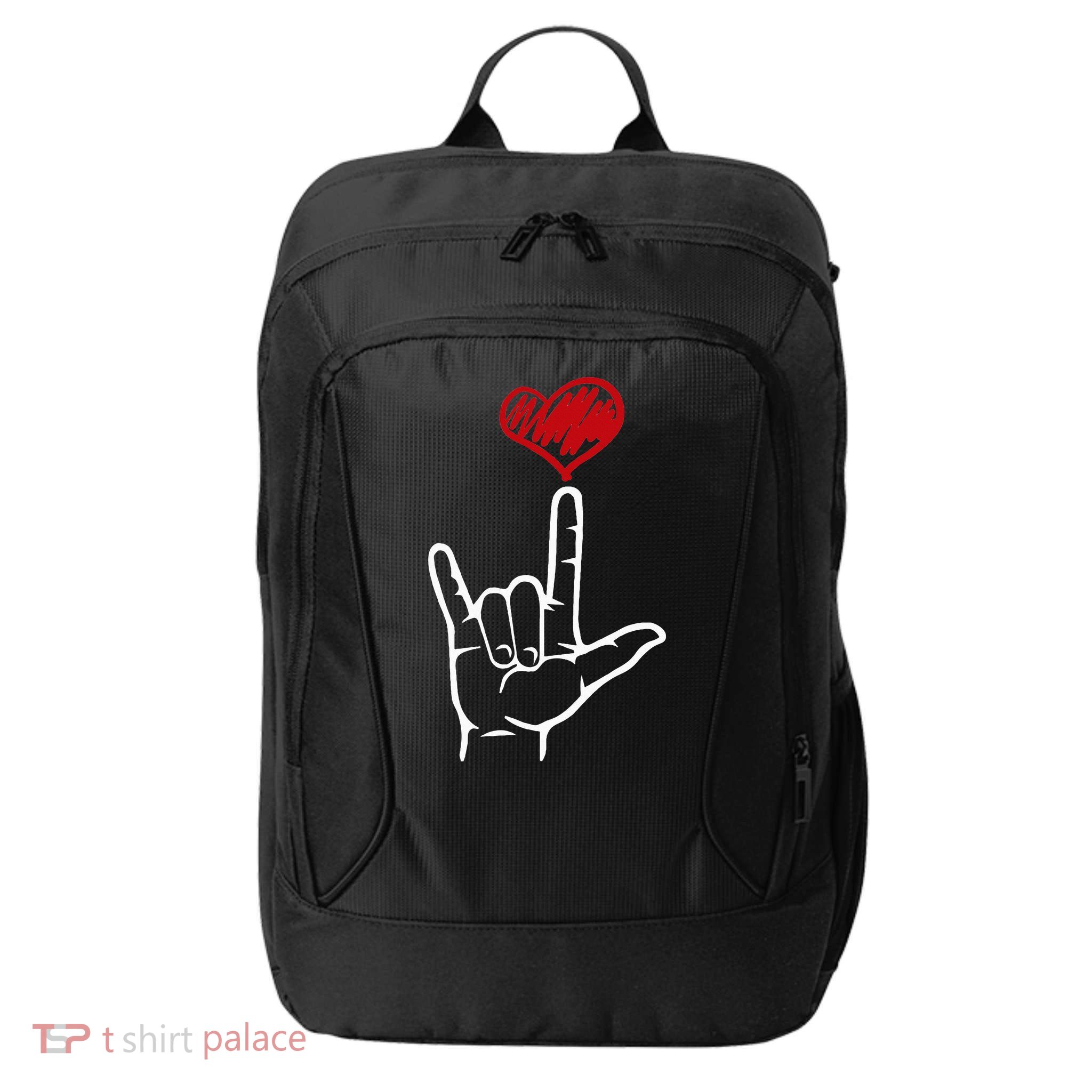 ASL I Love You Hand Heart American Sign Language City Backpack