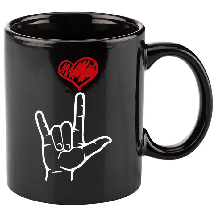 ASL I Love You Hand Heart American Sign Language 11oz C Handle Ceramic Mug