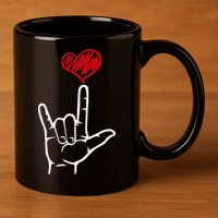 ASL I Love You Hand Heart American Sign Language 11oz C Handle Ceramic Mug