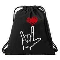 ASL I Love You Hand Heart American Sign Language Drawstring Bag