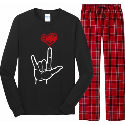 ASL I Love You Hand Heart American Sign Language Long Sleeve Pajama Set