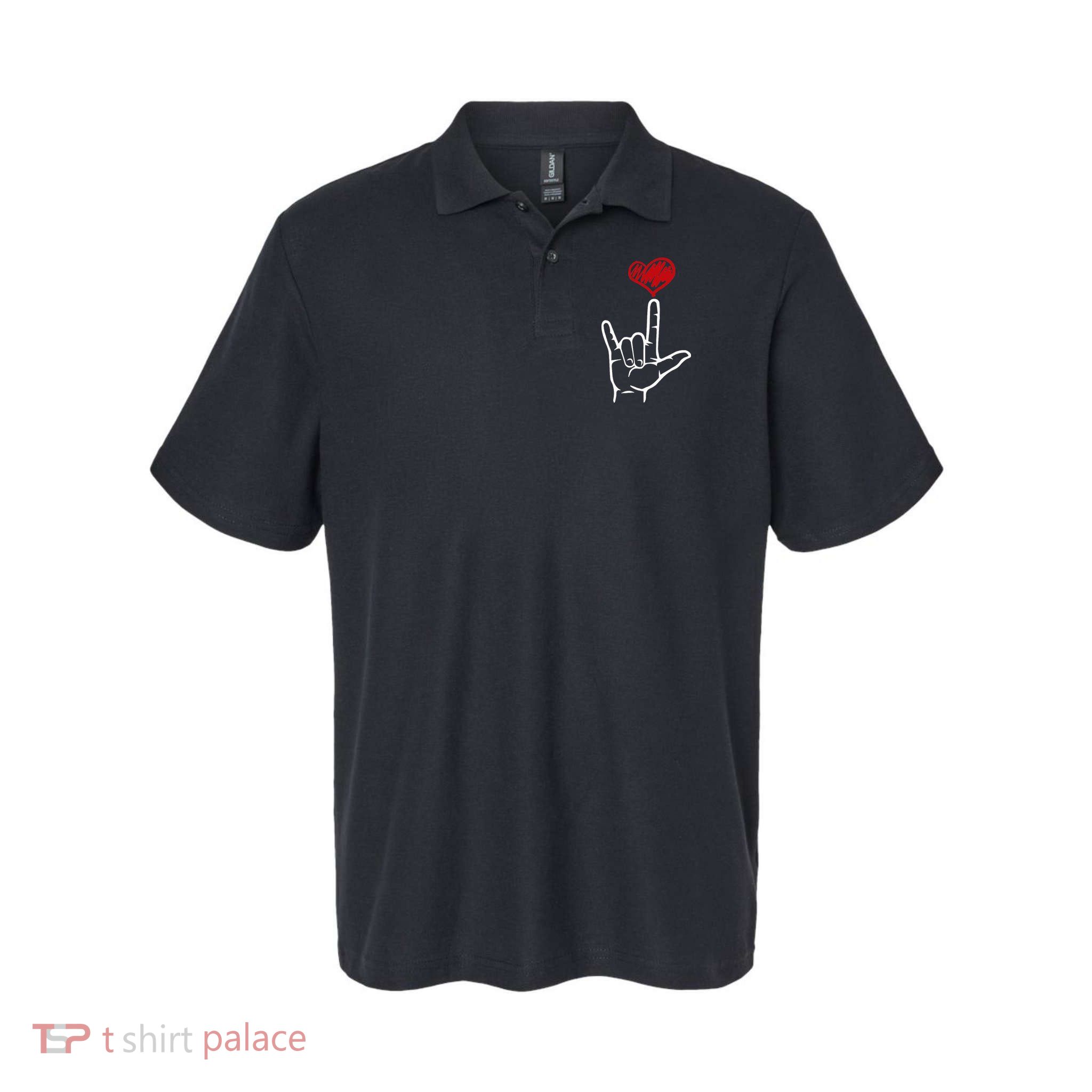 ASL I Love You Hand Heart American Sign Language Polo