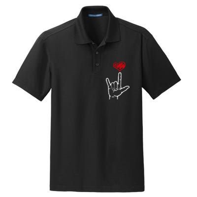 ASL I Love You Hand Heart American Sign Language Dry Zone Grid Polo