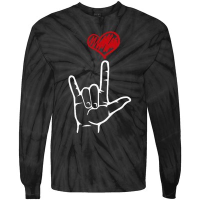 ASL I Love You Hand Heart American Sign Language Tie-Dye Long Sleeve Shirt